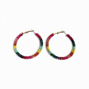 Multi-color seed bead hoop earrings